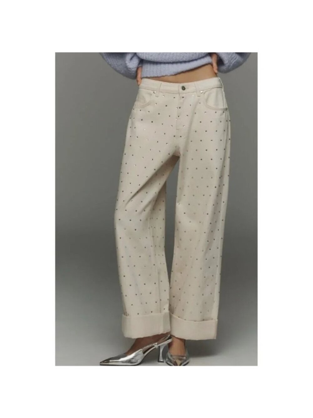 ANTHROPOLOGIE PILCRO Sparkle Relaxed Cuff Jeans Cream Sz 28 EUC